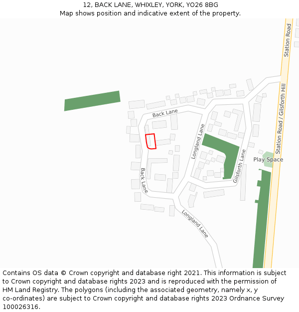 12, BACK LANE, WHIXLEY, YORK, YO26 8BG: Location map and indicative extent of plot