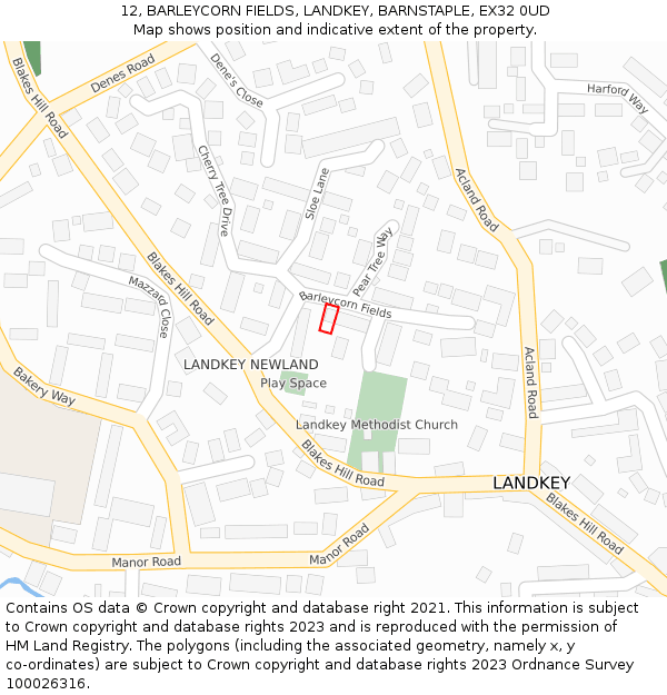 12, BARLEYCORN FIELDS, LANDKEY, BARNSTAPLE, EX32 0UD: Location map and indicative extent of plot