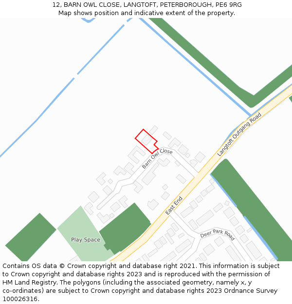 12, BARN OWL CLOSE, LANGTOFT, PETERBOROUGH, PE6 9RG: Location map and indicative extent of plot