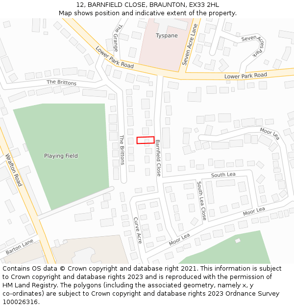 12, BARNFIELD CLOSE, BRAUNTON, EX33 2HL: Location map and indicative extent of plot