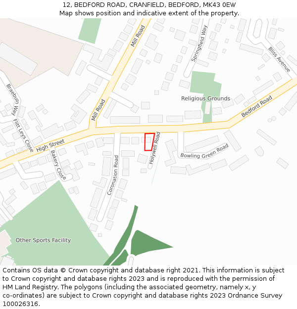 12, BEDFORD ROAD, CRANFIELD, BEDFORD, MK43 0EW: Location map and indicative extent of plot