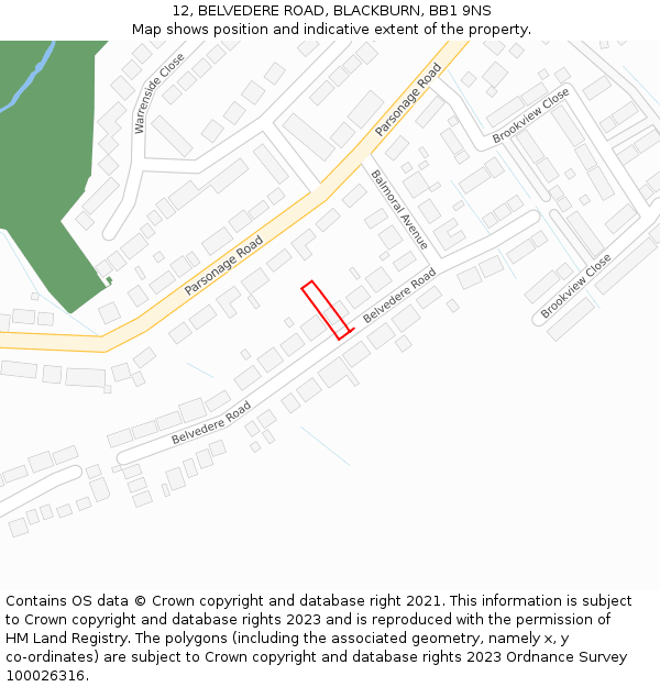 12, BELVEDERE ROAD, BLACKBURN, BB1 9NS: Location map and indicative extent of plot