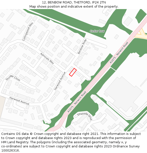 12, BENBOW ROAD, THETFORD, IP24 2TN: Location map and indicative extent of plot