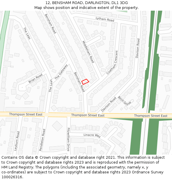 12, BENSHAM ROAD, DARLINGTON, DL1 3DG: Location map and indicative extent of plot