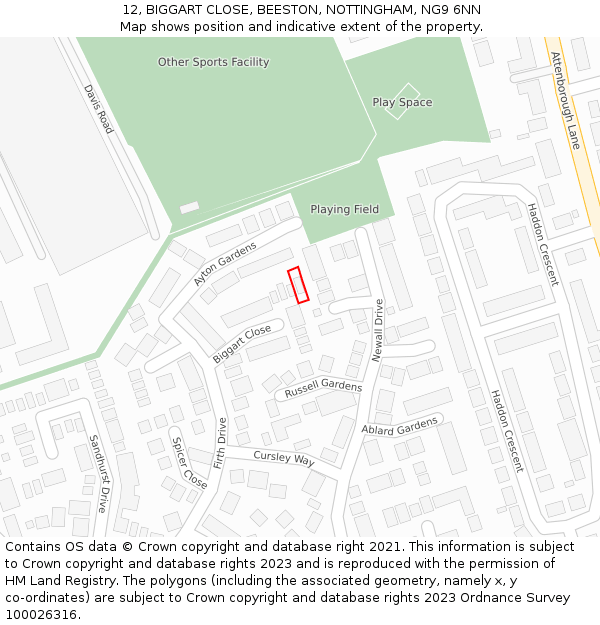 12, BIGGART CLOSE, BEESTON, NOTTINGHAM, NG9 6NN: Location map and indicative extent of plot