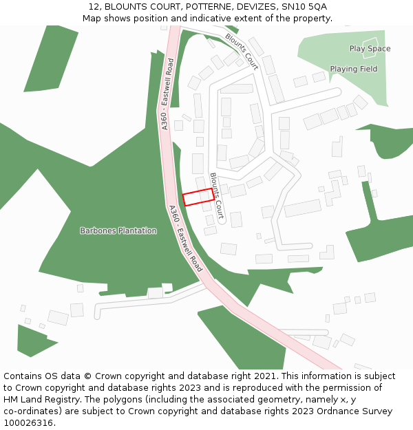 12, BLOUNTS COURT, POTTERNE, DEVIZES, SN10 5QA: Location map and indicative extent of plot