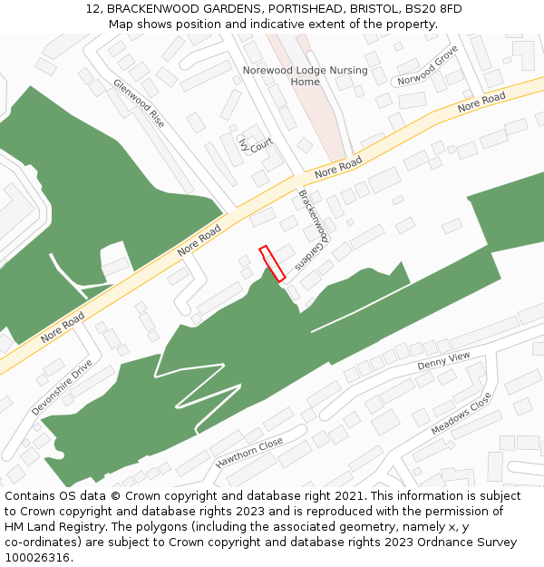 12, BRACKENWOOD GARDENS, PORTISHEAD, BRISTOL, BS20 8FD: Location map and indicative extent of plot