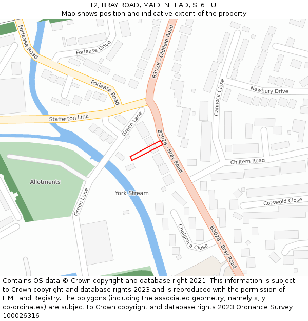 12, BRAY ROAD, MAIDENHEAD, SL6 1UE: Location map and indicative extent of plot
