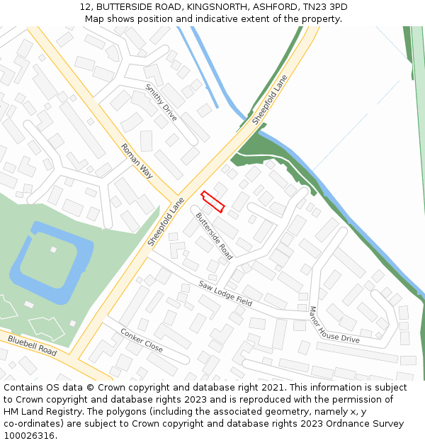 12, BUTTERSIDE ROAD, KINGSNORTH, ASHFORD, TN23 3PD: Location map and indicative extent of plot