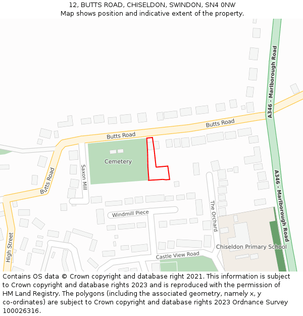 12, BUTTS ROAD, CHISELDON, SWINDON, SN4 0NW: Location map and indicative extent of plot