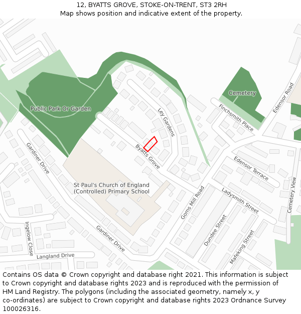 12, BYATTS GROVE, STOKE-ON-TRENT, ST3 2RH: Location map and indicative extent of plot