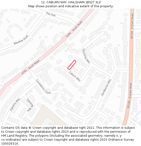 12, CABURN WAY, HAILSHAM, BN27 3LX: Location map and indicative extent of plot