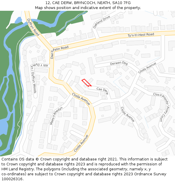 12, CAE DERW, BRYNCOCH, NEATH, SA10 7FG: Location map and indicative extent of plot