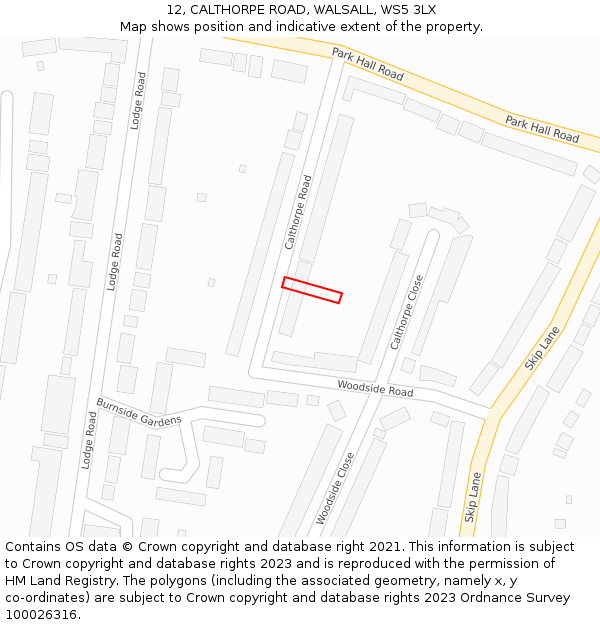 12, CALTHORPE ROAD, WALSALL, WS5 3LX: Location map and indicative extent of plot