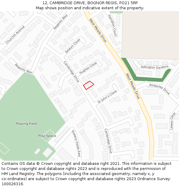 12, CAMBRIDGE DRIVE, BOGNOR REGIS, PO21 5RP: Location map and indicative extent of plot