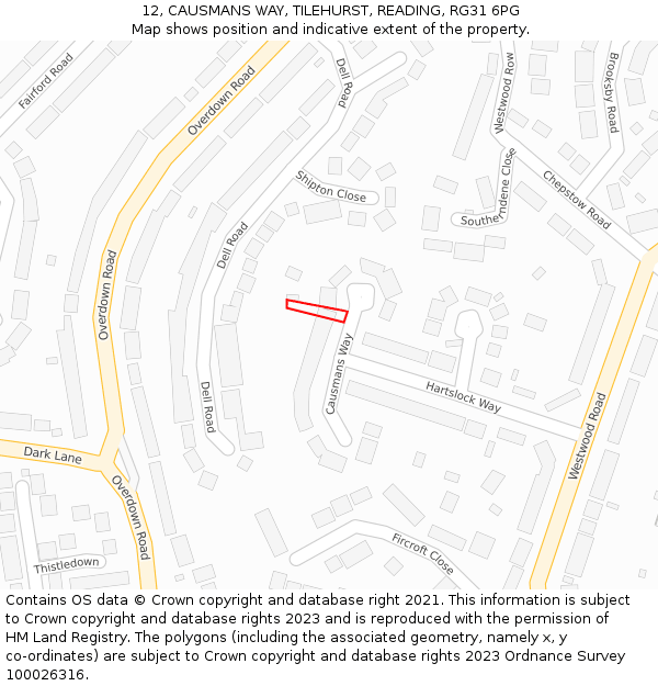 12, CAUSMANS WAY, TILEHURST, READING, RG31 6PG: Location map and indicative extent of plot