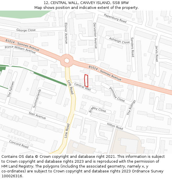 12, CENTRAL WALL, CANVEY ISLAND, SS8 9RW: Location map and indicative extent of plot