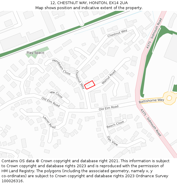 12, CHESTNUT WAY, HONITON, EX14 2UA: Location map and indicative extent of plot