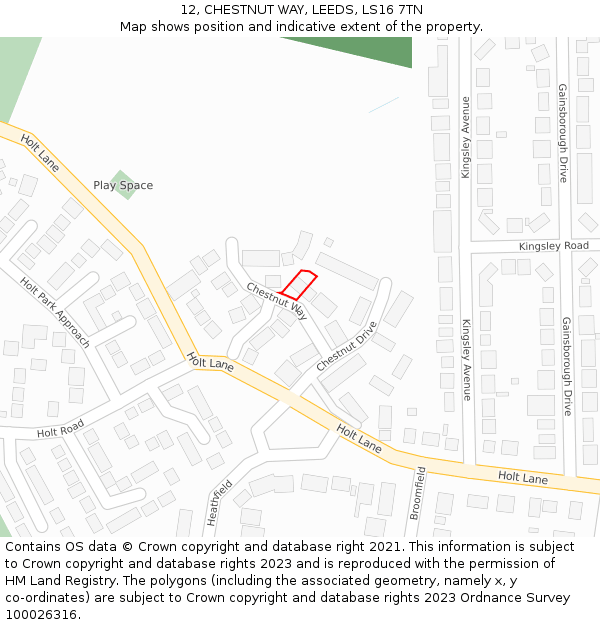 12, CHESTNUT WAY, LEEDS, LS16 7TN: Location map and indicative extent of plot