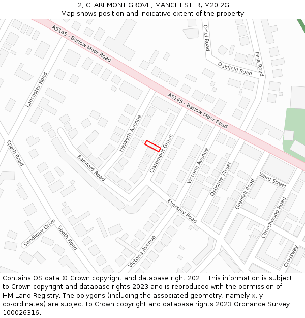 12, CLAREMONT GROVE, MANCHESTER, M20 2GL: Location map and indicative extent of plot