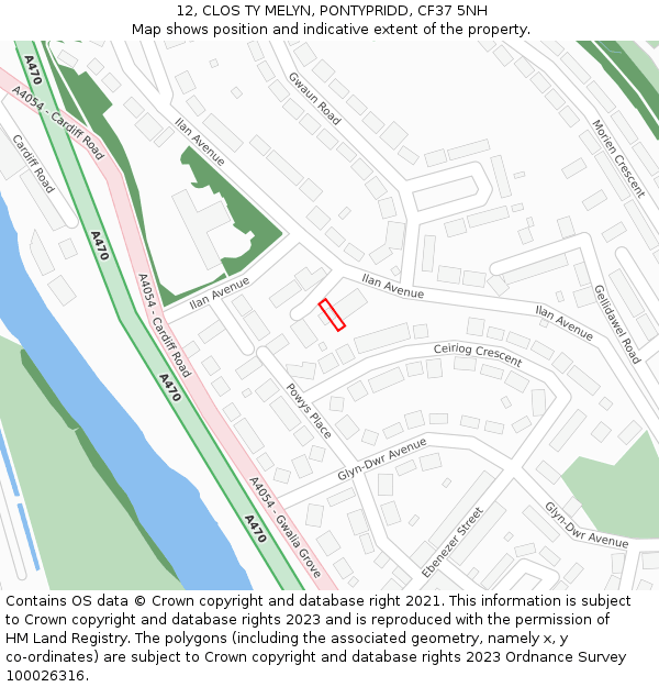 12, CLOS TY MELYN, PONTYPRIDD, CF37 5NH: Location map and indicative extent of plot