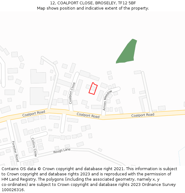 12, COALPORT CLOSE, BROSELEY, TF12 5BF: Location map and indicative extent of plot