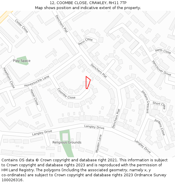 12, COOMBE CLOSE, CRAWLEY, RH11 7TP: Location map and indicative extent of plot