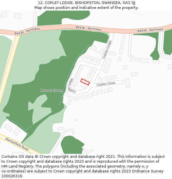 12, COPLEY LODGE, BISHOPSTON, SWANSEA, SA3 3JJ: Location map and indicative extent of plot