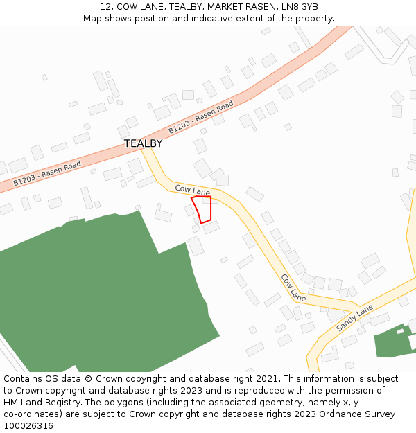 12, COW LANE, TEALBY, MARKET RASEN, LN8 3YB: Location map and indicative extent of plot