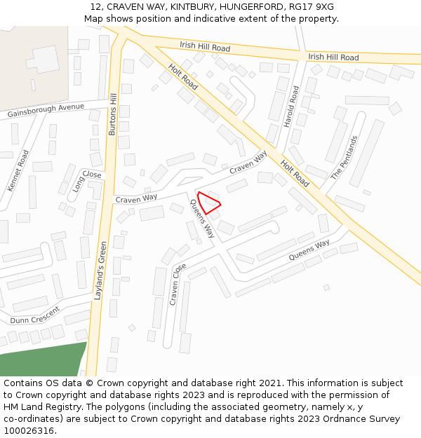 12, CRAVEN WAY, KINTBURY, HUNGERFORD, RG17 9XG: Location map and indicative extent of plot