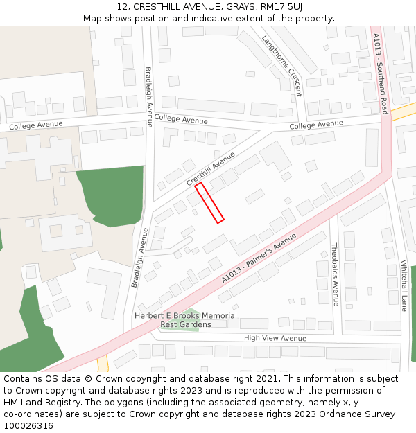 12, CRESTHILL AVENUE, GRAYS, RM17 5UJ: Location map and indicative extent of plot