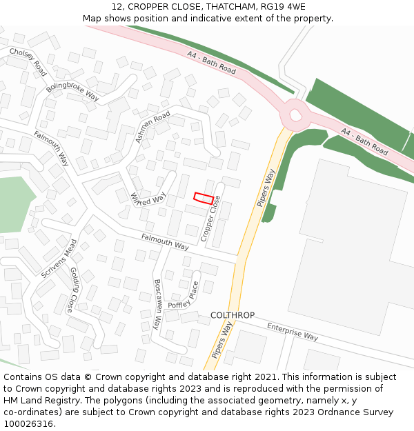 12, CROPPER CLOSE, THATCHAM, RG19 4WE: Location map and indicative extent of plot