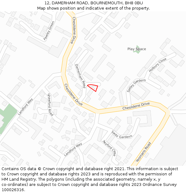 12, DAMERHAM ROAD, BOURNEMOUTH, BH8 0BU: Location map and indicative extent of plot