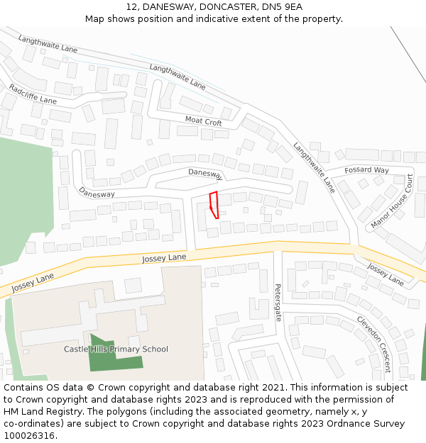 12, DANESWAY, DONCASTER, DN5 9EA: Location map and indicative extent of plot