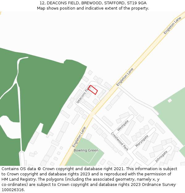 12, DEACONS FIELD, BREWOOD, STAFFORD, ST19 9GA: Location map and indicative extent of plot