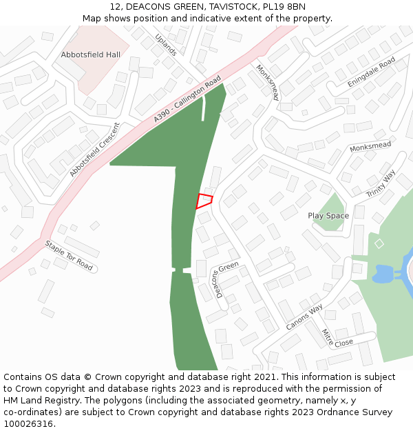 12, DEACONS GREEN, TAVISTOCK, PL19 8BN: Location map and indicative extent of plot