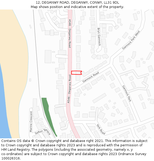 12, DEGANWY ROAD, DEGANWY, CONWY, LL31 9DL: Location map and indicative extent of plot