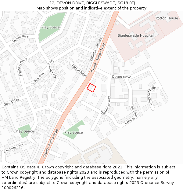 12, DEVON DRIVE, BIGGLESWADE, SG18 0FJ: Location map and indicative extent of plot