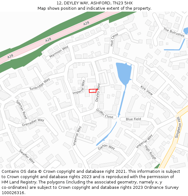 12, DEYLEY WAY, ASHFORD, TN23 5HX: Location map and indicative extent of plot