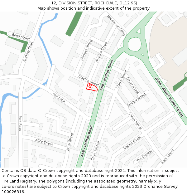 12, DIVISION STREET, ROCHDALE, OL12 9SJ: Location map and indicative extent of plot