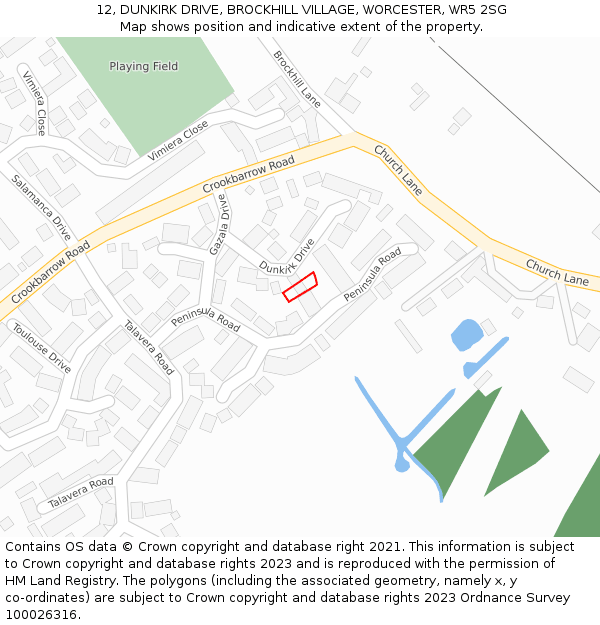 12, DUNKIRK DRIVE, BROCKHILL VILLAGE, WORCESTER, WR5 2SG: Location map and indicative extent of plot
