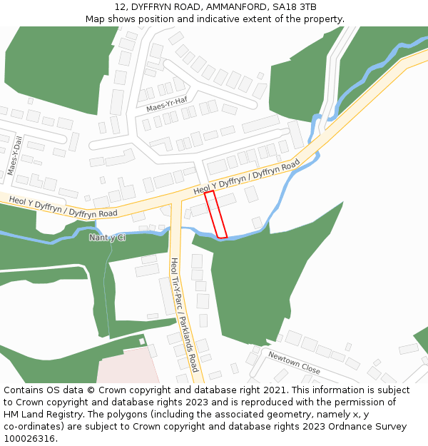 12, DYFFRYN ROAD, AMMANFORD, SA18 3TB: Location map and indicative extent of plot