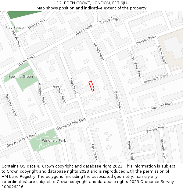 12, EDEN GROVE, LONDON, E17 9JU: Location map and indicative extent of plot