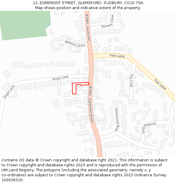 12, EGREMONT STREET, GLEMSFORD, SUDBURY, CO10 7SA: Location map and indicative extent of plot