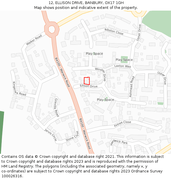 12, ELLISON DRIVE, BANBURY, OX17 1GH: Location map and indicative extent of plot