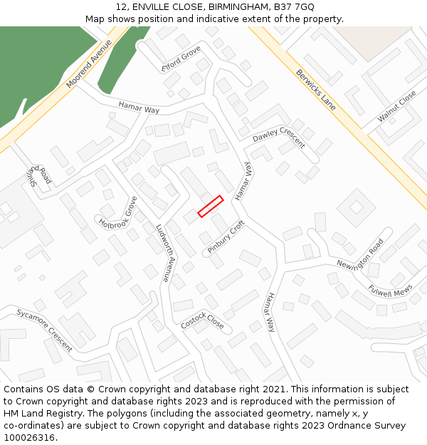 12, ENVILLE CLOSE, BIRMINGHAM, B37 7GQ: Location map and indicative extent of plot