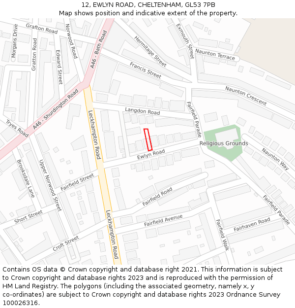 12, EWLYN ROAD, CHELTENHAM, GL53 7PB: Location map and indicative extent of plot