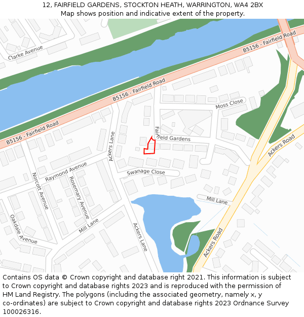 12, FAIRFIELD GARDENS, STOCKTON HEATH, WARRINGTON, WA4 2BX: Location map and indicative extent of plot