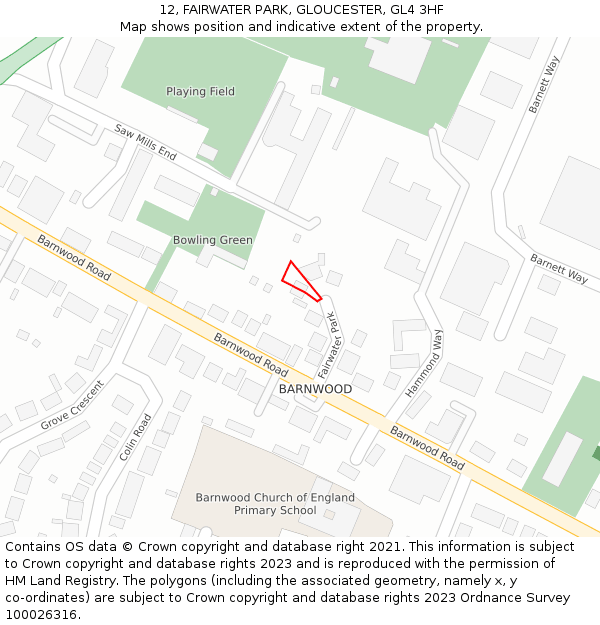 12, FAIRWATER PARK, GLOUCESTER, GL4 3HF: Location map and indicative extent of plot