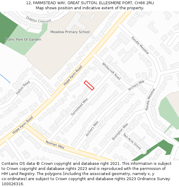 12, FARMSTEAD WAY, GREAT SUTTON, ELLESMERE PORT, CH66 2RU: Location map and indicative extent of plot